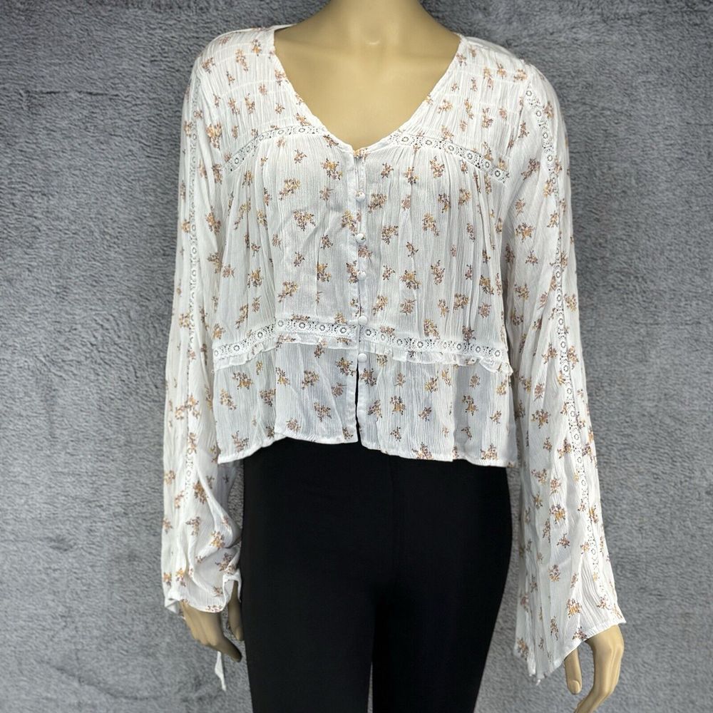 Arizona Jeans‎ Womens Long Sleeve Bell Sleeve Blouse Snowdrift bouquet Size XL